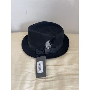 Paul Smith Black Felt Trilby Hat - Wool With Feather Purple Lined